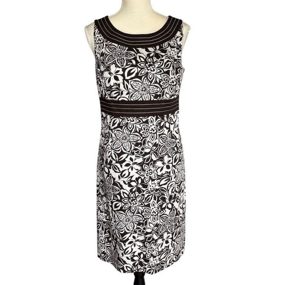 Ann Taylor LOFT Women's Floral Sheath Dress Brown White Size 6 Sleeveless - Picture 1 of 7